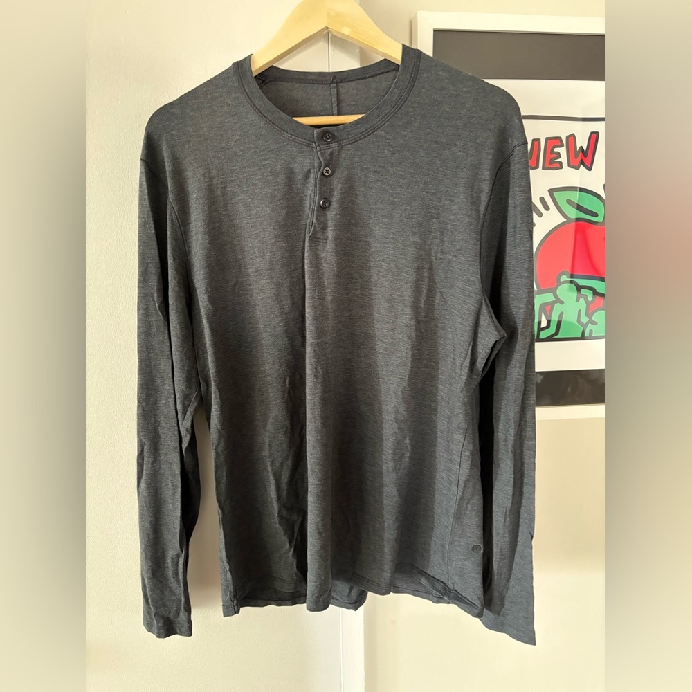 Lululemon - Fundamental Long Sleeve Henley Shirt - Charcoal Gray - Size Large